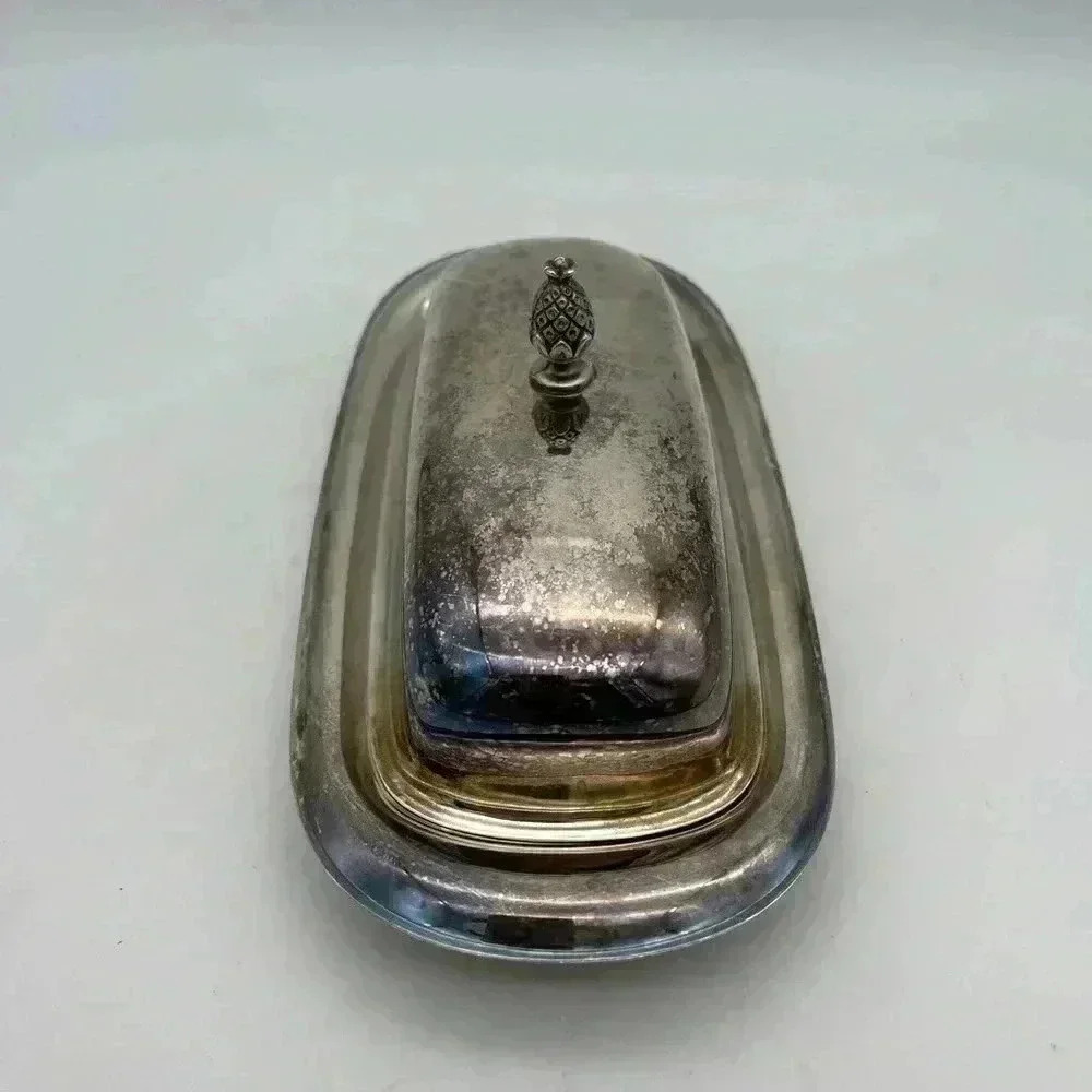 Vintage Silveplate, Butter Dish Elegant Patterned Pineapple Top, Glass insert - Picture 4 of 12